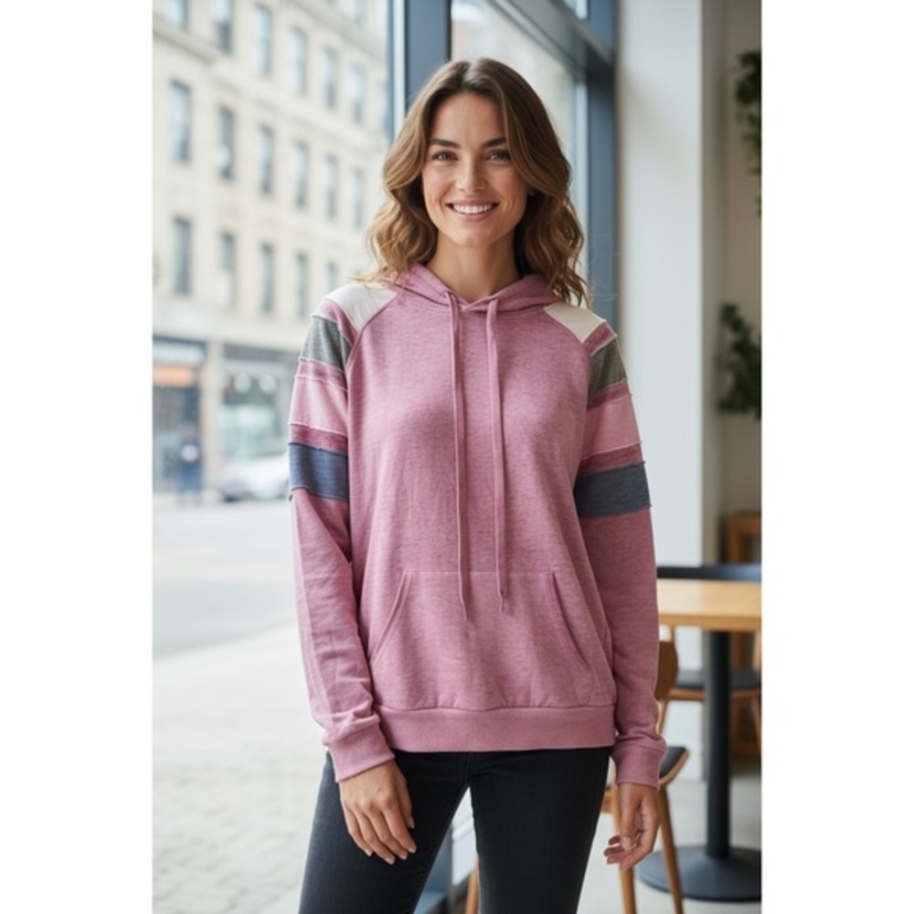 Derek Heart Plus‎ 1X Pink Patchwork Pullover Hoodie Sweatshirt